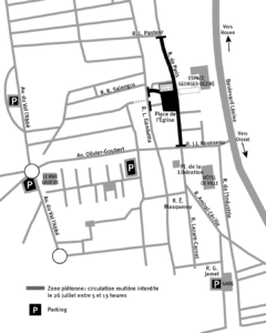 Plan montrant la fermeture d'une partie de la Rue de Paris à Saint-Étienne-du-Rouvray à l'occasion des commémoration du 26 juillet 